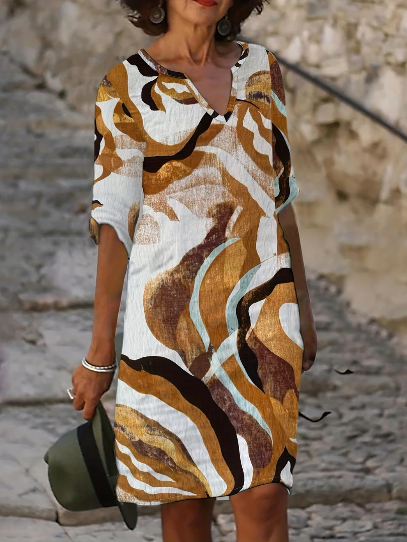 Cavessa - Lichte zomerjurk voor vrouwen met abstracte print