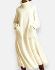 Alyndra - Lange Tricot Jurk met Hoge Hals