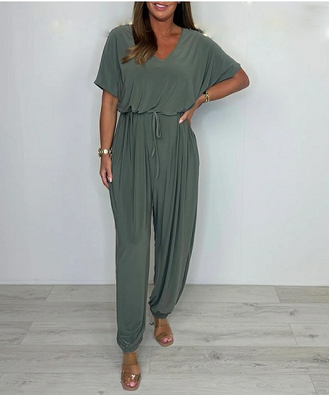Cymara - Katoenen jumpsuit met V-hals en strikdetail