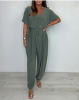 Cymara - Katoenen jumpsuit met V-hals en strikdetail