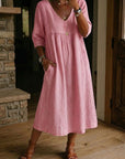 Jaxine - Dames Jurk Patchwork Kant Katoen Linnen Casual Zomer
