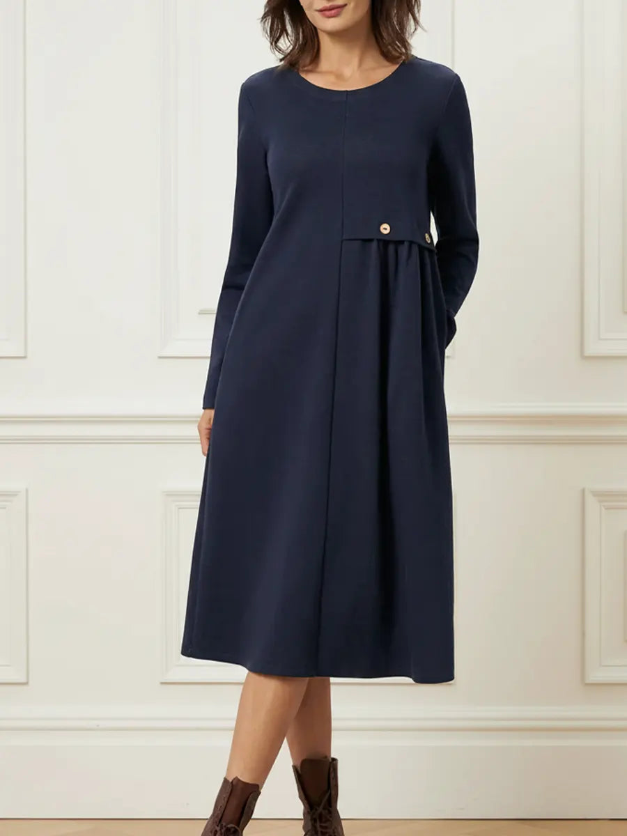 Helisavelle - Midi Jurk van Katoen met Lange Mouwen in Casual Stijl