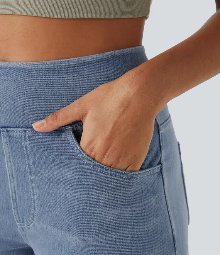 Ruvessa - Dames jeans met hoge taille brede pijpen zeer rekbaar moderne snit