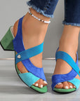 Elyvora - Dames orthopedische sandalen met gekleurde blokhak en kruislings banden