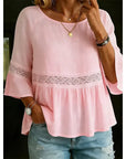 Evarielle - Damesblouse met kant en peplum met volantmouwen