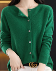 Elyse - 100% Pure Merino Wol Dames O-hals Cardigan Kasjmier Trui