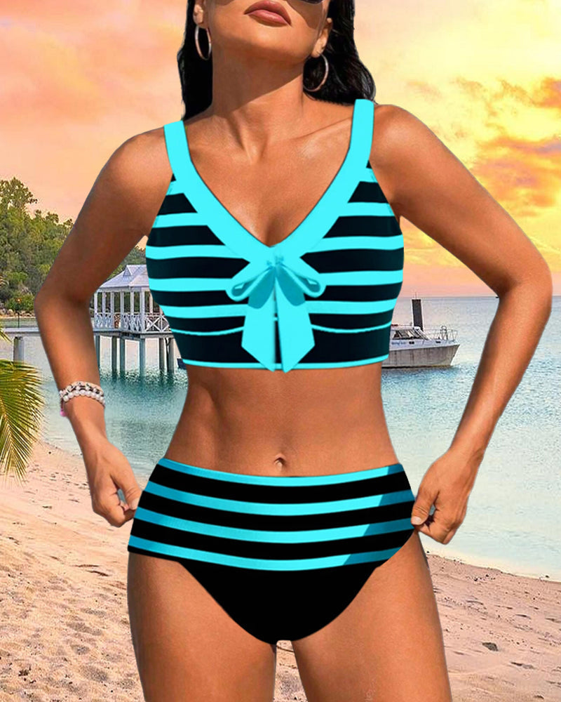Laluna® Gestreepte bikini met hoge taille – flatterende taille, tijdloze streepjeslook