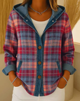 Nadrina - Jeansjack met Capuchon en Contrasterend Ruitpatroon