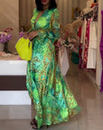 Aceline - Elegante Bedrukte Maxi Dress met Empire Taille