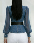 Quinellea - Elegante Denim Blouse met Structuur