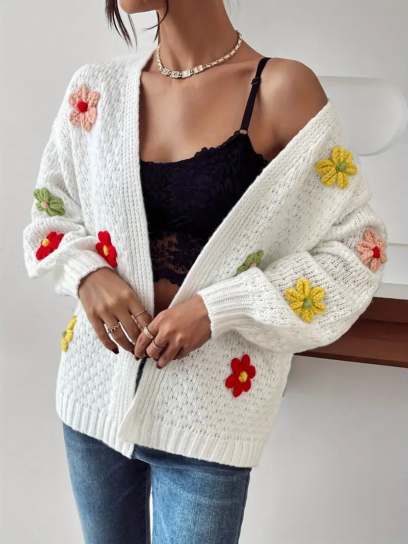Risette - Gebreid gebloemd vest