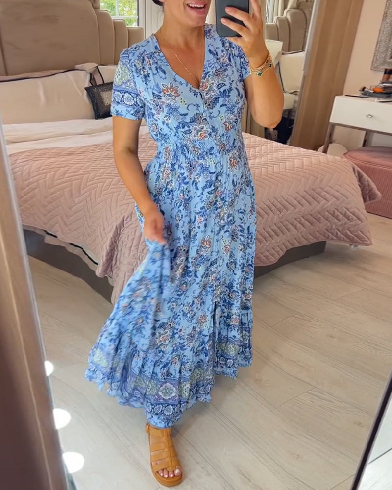 Denise - Maxi Bloemenjurk met V-Hals