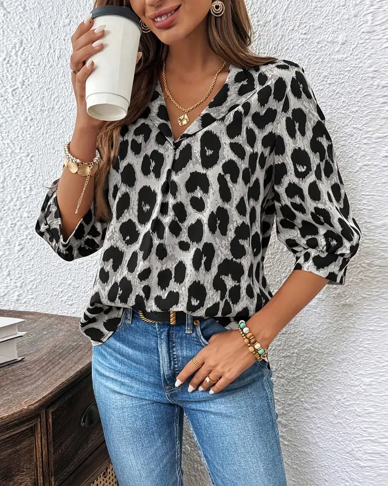 Astoria - Blouse met Halve Mouwen in Luipaardprint Groot