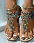 Prynessa - Platte Boheemse Sandalen met Multikleurige Strass en Elegante Bandjes