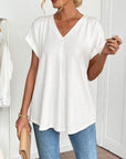 Estella - T-shirt met korte mouwen effen kleur patchwork