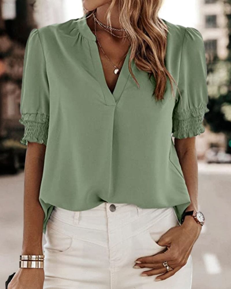 Flore - Blouse met korte mouwen en een V-hals