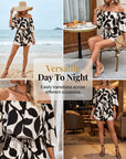 Ivoriah - Dames short jumpsuit met blote schouders en bladerenprint