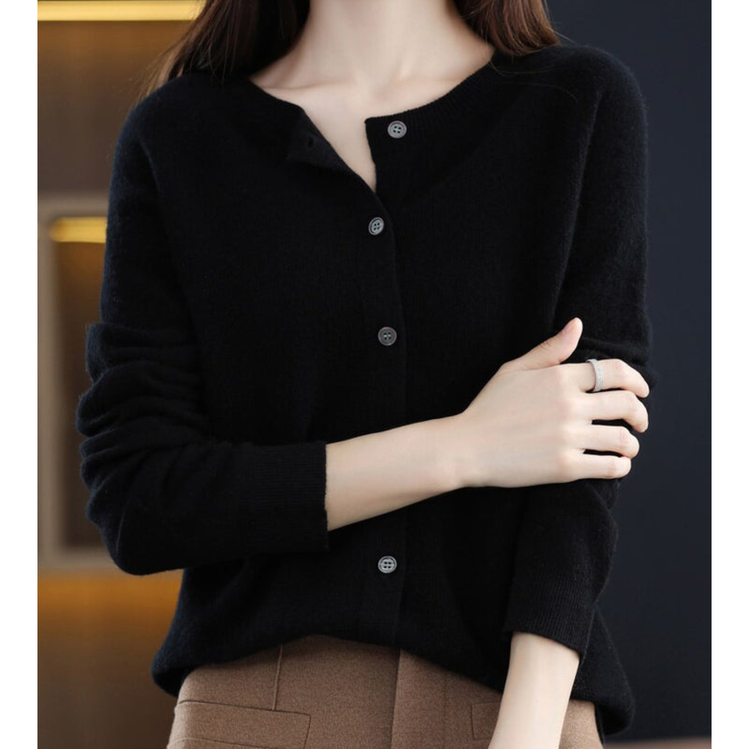 Elyse - 100% Pure Merino Wol Dames O-hals Cardigan Kasjmier Trui