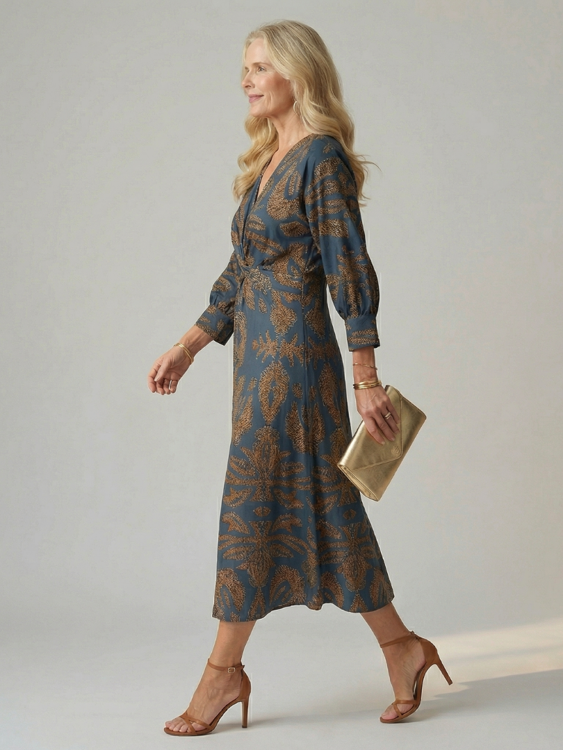 Falune - Midi jurk voor dames met een elegante strakke taille en print