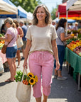 Novirae - Dames capri broek met vichy ruitjes, casual pasvorm