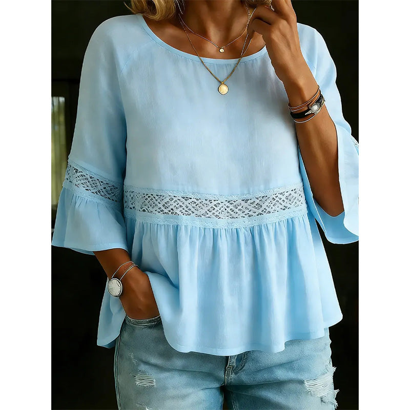 Evarielle - Damesblouse met kant en peplum met volantmouwen