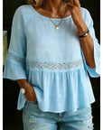 Evarielle - Damesblouse met kant en peplum met volantmouwen