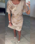 Dorevina - Elegante dames jurk met bloemenprint, korte mouwen en getailleerde pasvorm