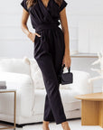 Odalina - Jumpsuit met korte mouwen en V-hals