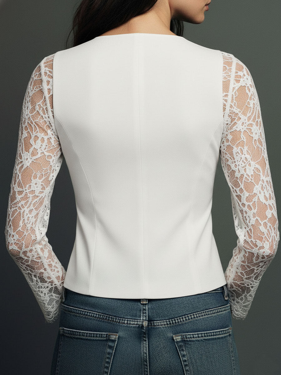 Bruxelle - Elegante Damesblouse van Kant met Transparante Mouwen