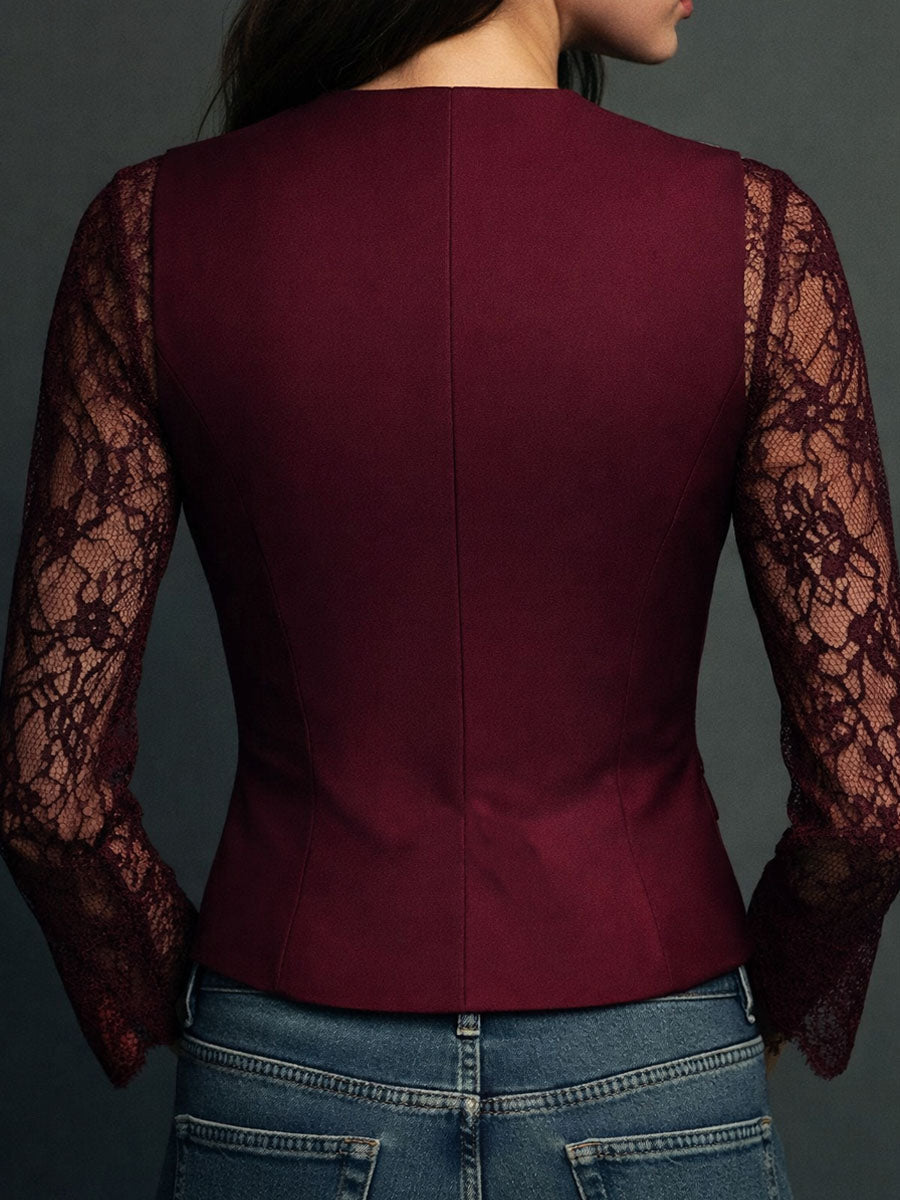 Bruxelle - Elegante Damesblouse van Kant met Transparante Mouwen