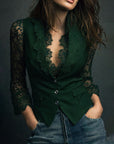 Bruxelle - Elegante Damesblouse van Kant met Transparante Mouwen