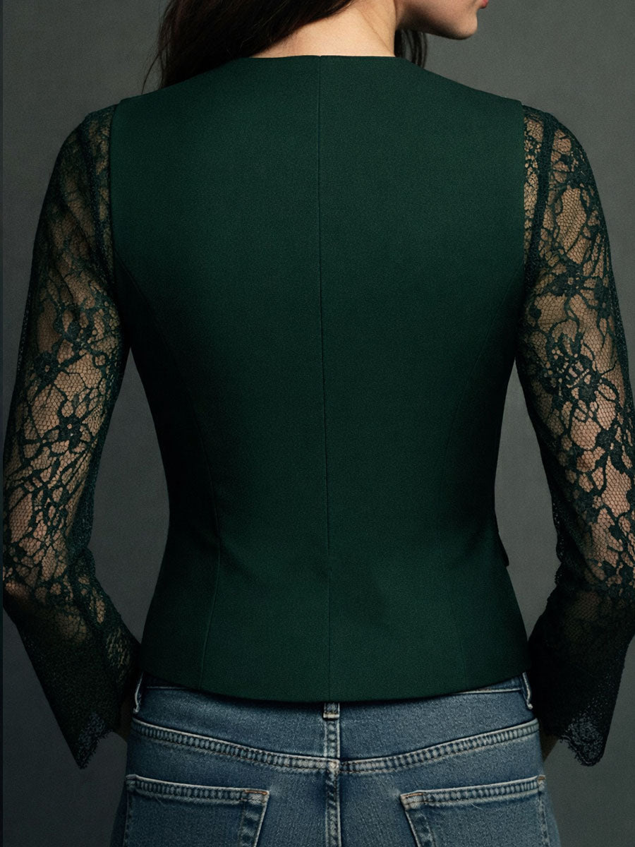 Bruxelle - Elegante Damesblouse van Kant met Transparante Mouwen