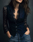 Bruxelle - Elegante Damesblouse van Kant met Transparante Mouwen