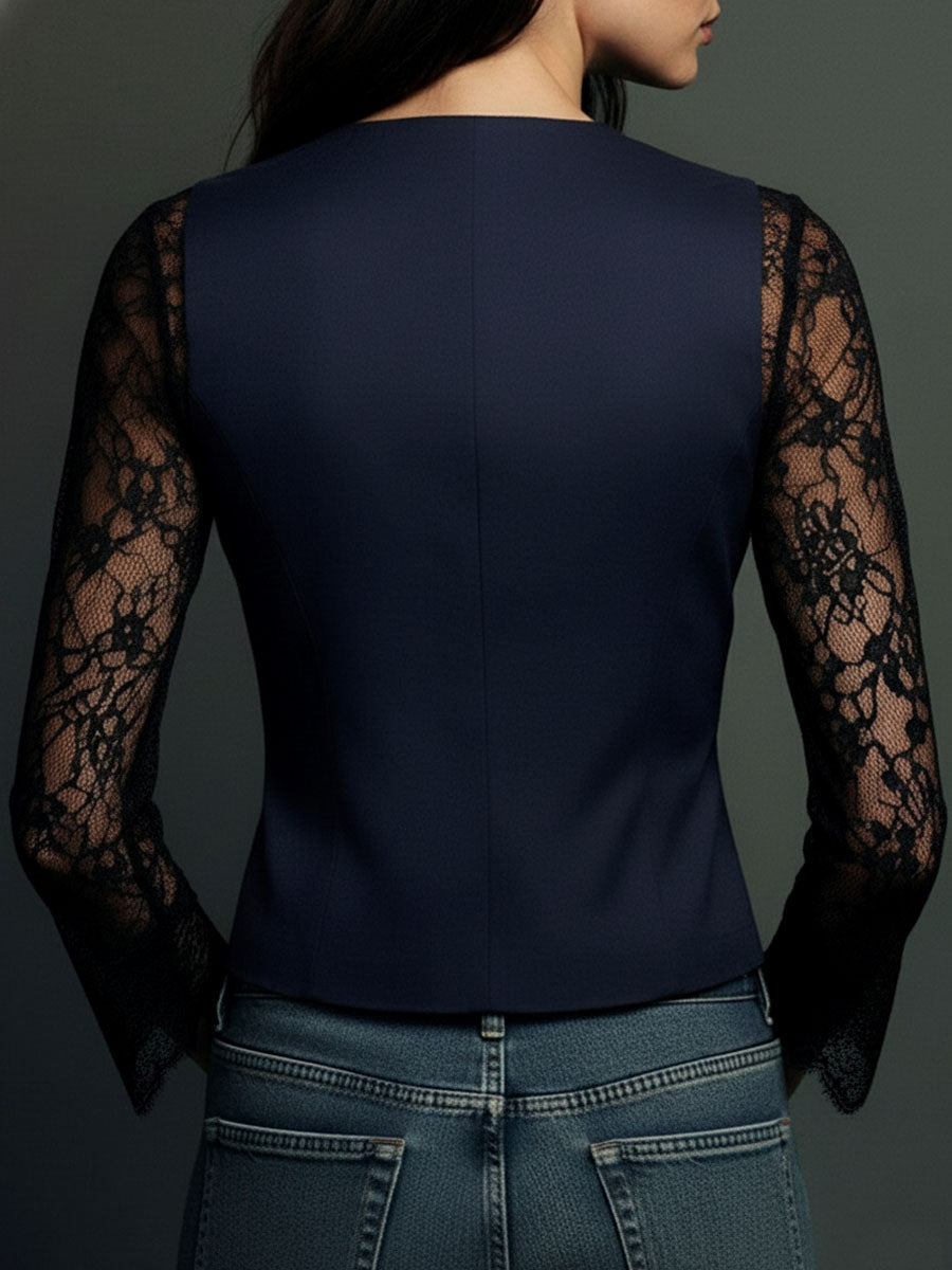 Bruxelle - Elegante Damesblouse van Kant met Transparante Mouwen