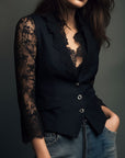 Bruxelle - Elegante Damesblouse van Kant met Transparante Mouwen