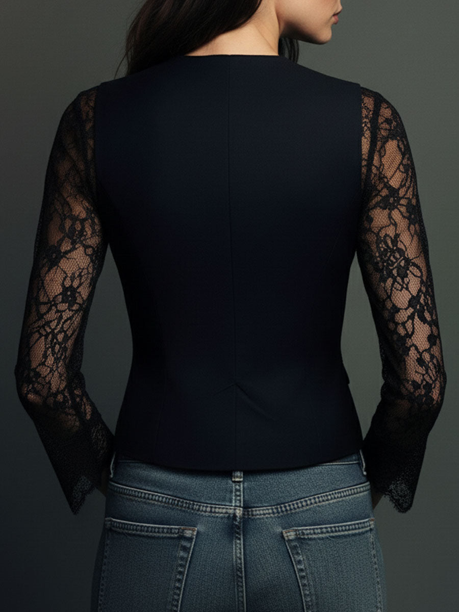Bruxelle - Elegante Damesblouse van Kant met Transparante Mouwen