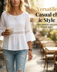 Evarielle - Damesblouse met kant en peplum met volantmouwen