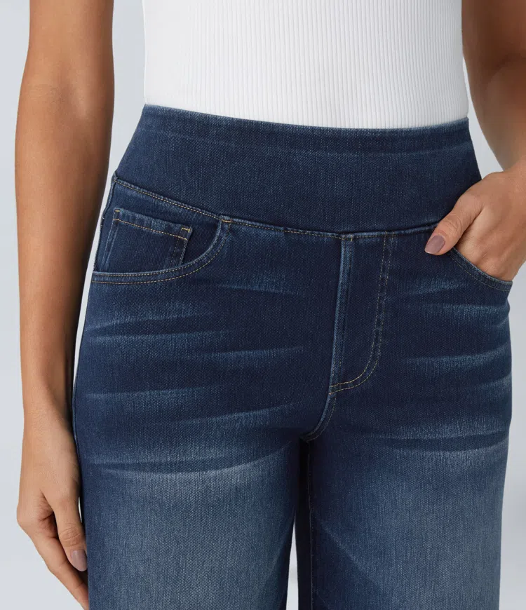 Ruvessa - Dames jeans met hoge taille brede pijpen zeer rekbaar moderne snit