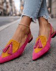 Nexoria - Elegante bicolor damesmules met trendy pompons