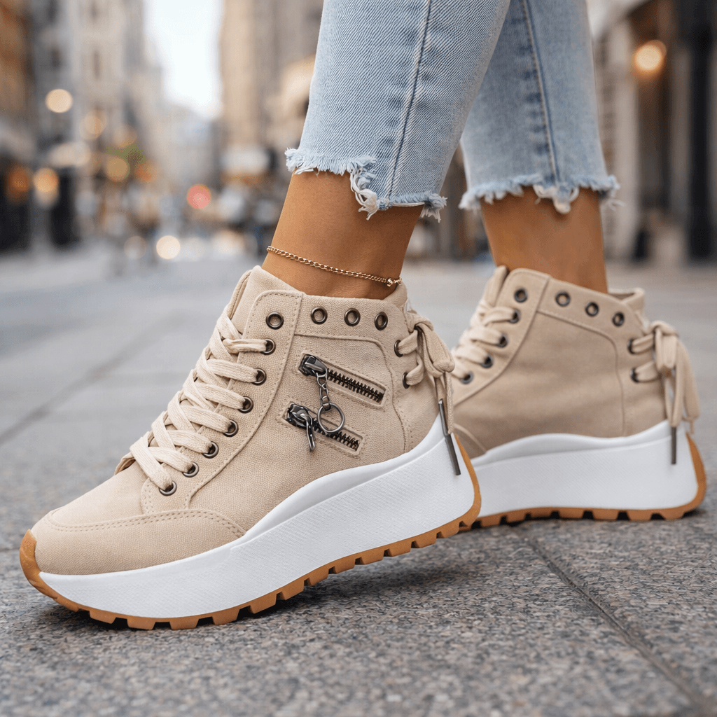 Jasmyra - Platform sneakers voor dames in blauwe denim chunky moderne stijl