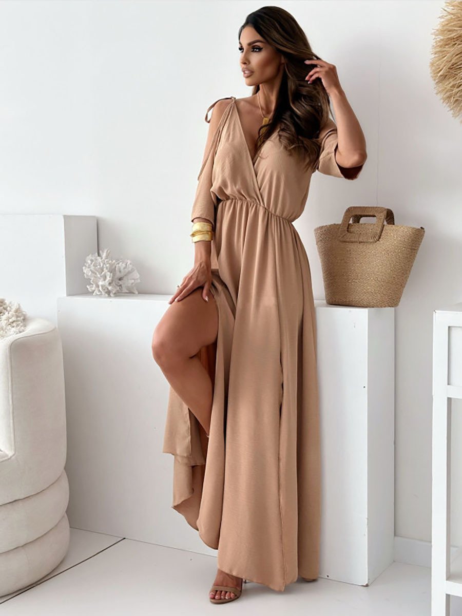 Havessira - Elegante Maxi Jurk met Off-Shoulder en V-Hals