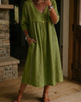 Jaxine - Dames Jurk Patchwork Kant Katoen Linnen Casual Zomer