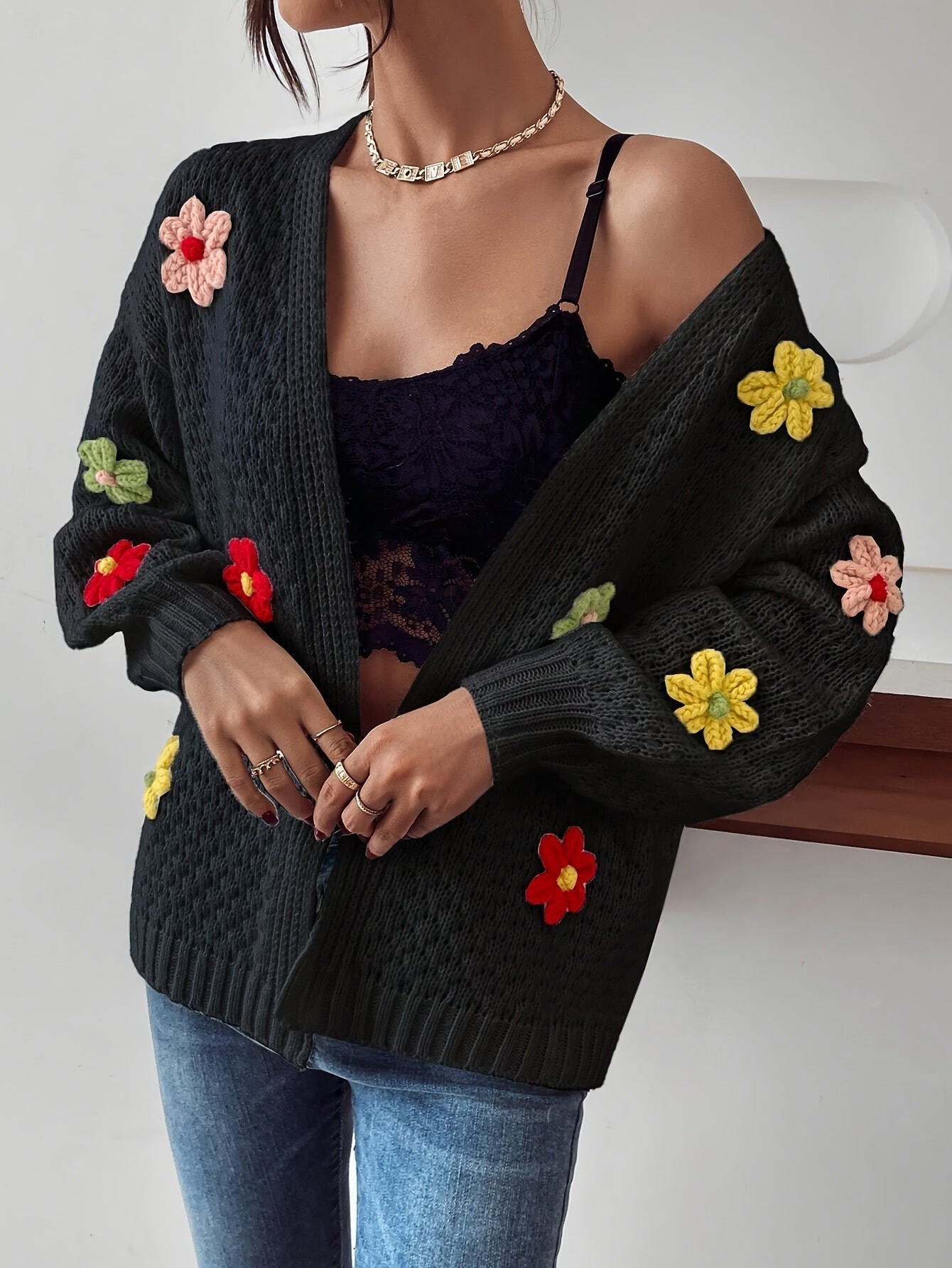 Risette - Gebreid gebloemd vest