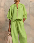 Calyndra - Dames tweedelig ensemble met rits-top en brede broek