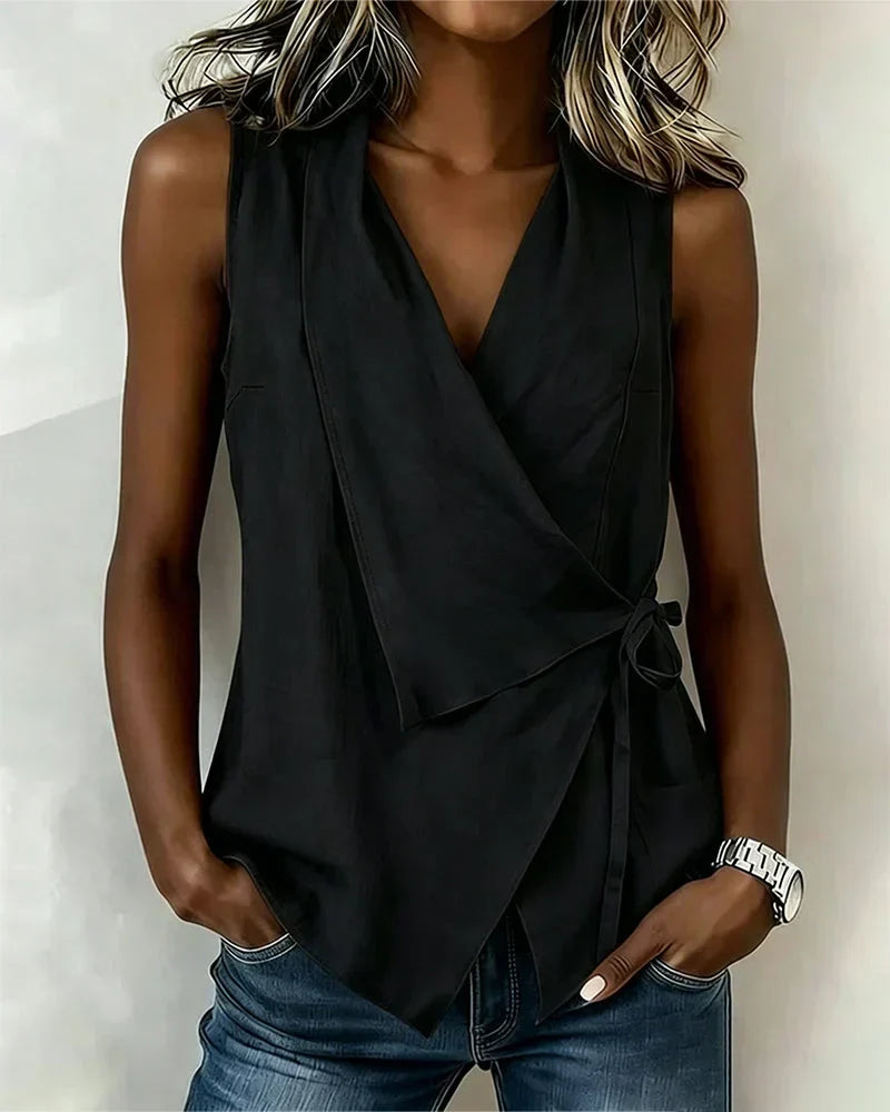 Sylethra - Dames asymmetrische mouwloze top met wikkellook voor de zomer