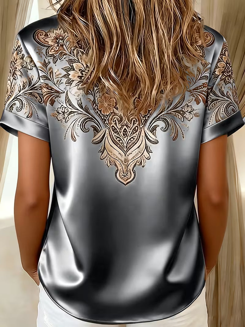 Quinessa - Dames satijnen blouse met bloemenprint