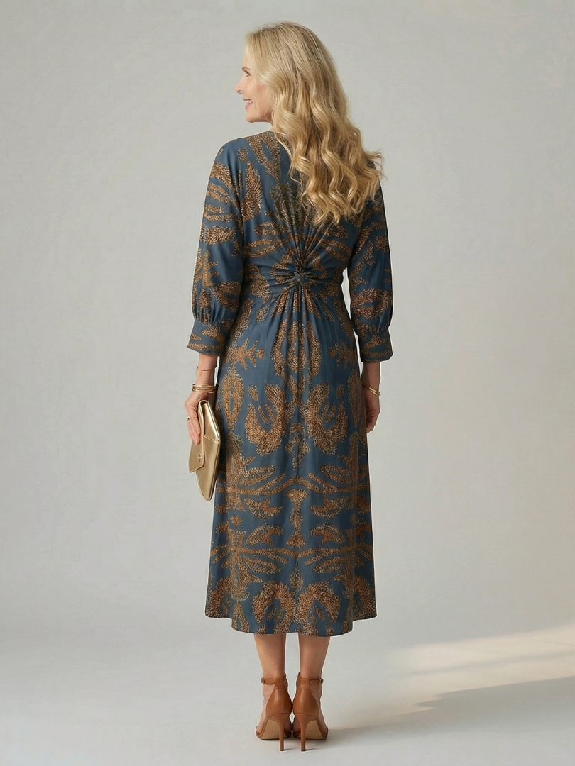 Falune - Midi jurk voor dames met een elegante strakke taille en print