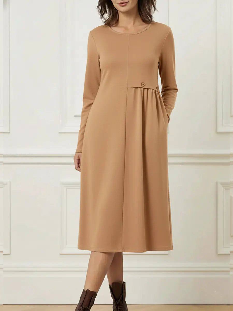 Helisavelle - Midi Jurk van Katoen met Lange Mouwen in Casual Stijl