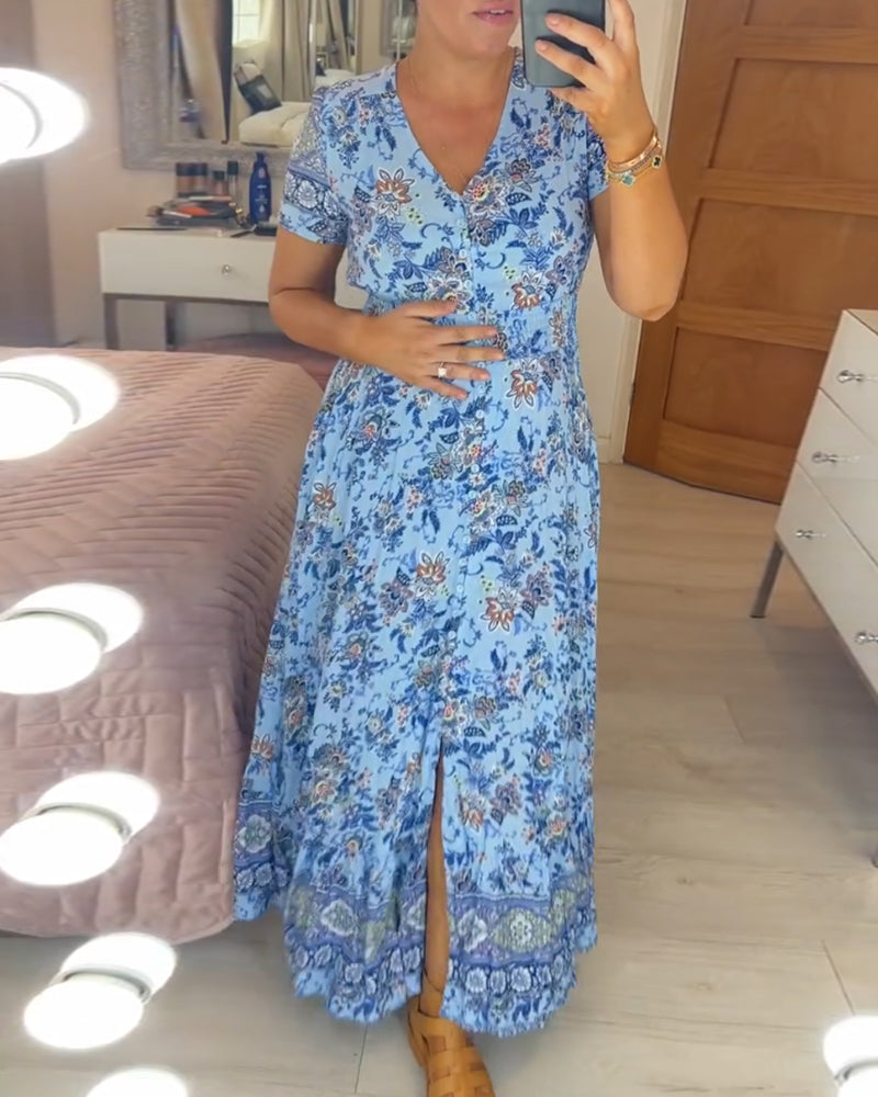 Denise - Maxi Bloemenjurk met V-Hals