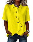 Aurelyth - Asymmetrische damesblouse met knopen en elegante gestructureerde kraag
